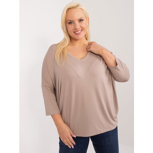 Fashion Hunters Dark beige plus size viscose blouse Slike