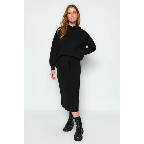 Trendyol Black Basic Set with Hoodie and Skirt, Sweater Top-Top