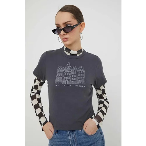 Abercrombie & Fitch Pamučna majica za žene, boja: siva
