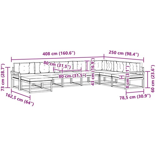  Set vanjskih sofa 8 kom. Prirodna i krem Smeđa 408 x 250 x 73 cm Slike