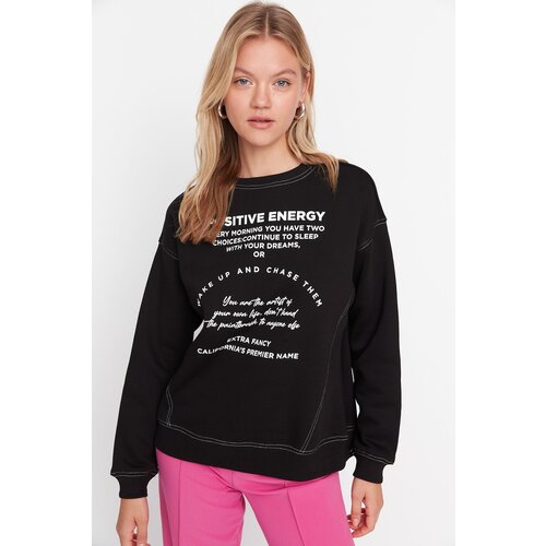 Trendyol Black Printed Loose Raised Knitted Sweatshirt Slike