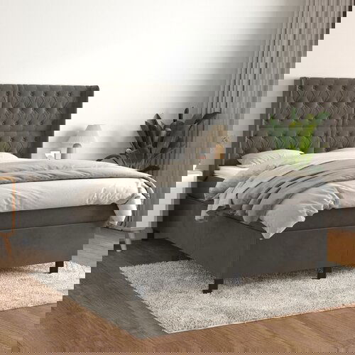 VidaXL Krevet s oprugama i madracem tamnosivi 140x190 cm bar&amp;scaron;unasti Slike