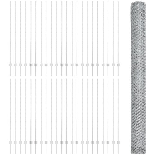 vidaXL Ograjni stebri 22 kosov U-kanal 150 cm pocinkano jeklo, &Scaron;esterokotna ograja 1.5x100 m pocinkano jeklo, (22084686) Cene