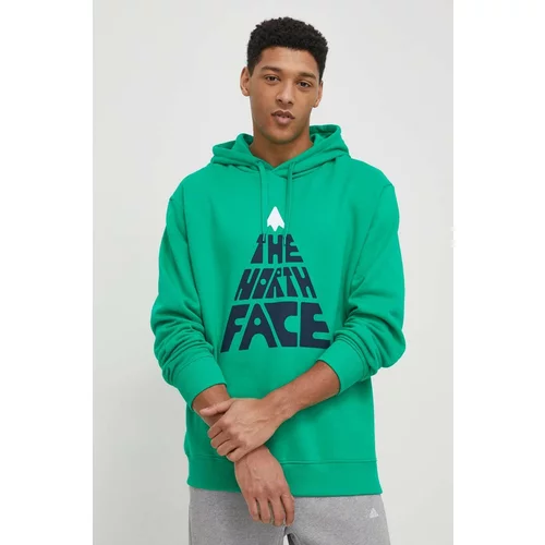 The North Face Bombažen pulover moška, zelena barva, s kapuco