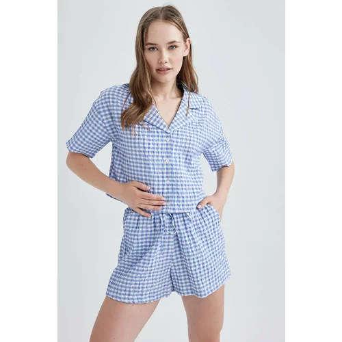 Defacto Oversize Fit Pyjamas Collar Crinkle Short Sleeve Shirt
