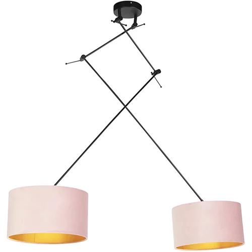 QAZQA Viseča svetilka z žametnimi odtenki roza z zlatom 35 cm - Blitz II črna