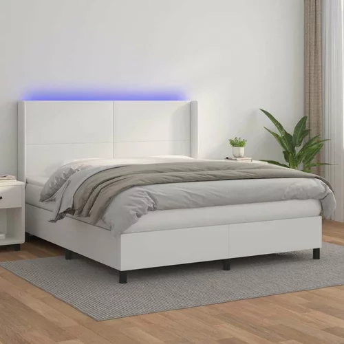  Box spring postelja z vzmetnico LED bela 180x200cm umetno usnje, (20788801)