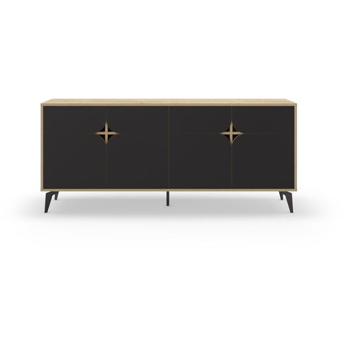 Marckeric Črna/v naravni barvi nizka komoda v hrastovem dekorju 185x79 cm Nola – Cene
