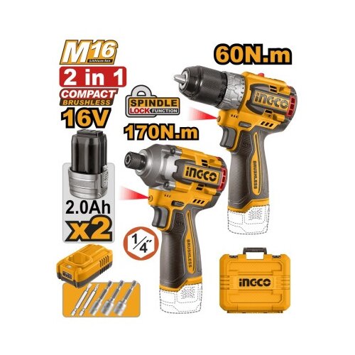 Ingco cosli240968 aku set 16v (ud.odvijaČ 170nm+bu&amp;Scaron; 60nm) super ( COSLI240968 ) Slike