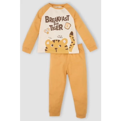 Defacto Baby Boy Crew Neck Printed Long Sleeve Top Bottom Pajama Set