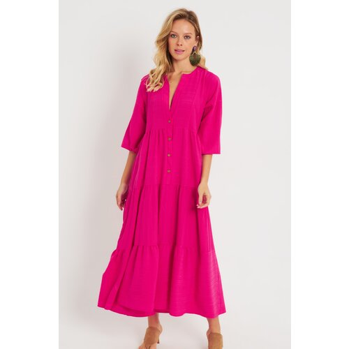 Cool & Sexy Women's Loose Midi Dress Fuchsia Q982 Slike