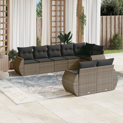 vidaXL 8-dijelni set vrtnih sofa od poliratana s jastucima sivi Cijene
