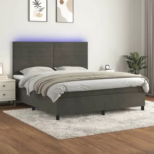  Box spring postelja z vzmetnico LED temno siva 160x200 cm žamet, (20929877)