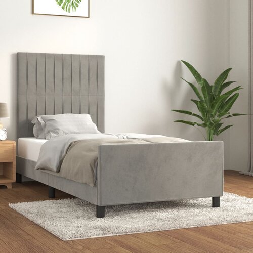 The Living Store Posteljni okvir z vzglavjem svetlo siv 100x200 cm žamet - Posteljni Okvir Z Vzglavjem, (21491725) Slike