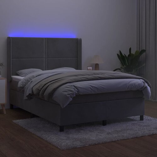  Krevet box spring s madracem LED svjetlosivi 140x200 cm bar&amp;scaron;un Slike