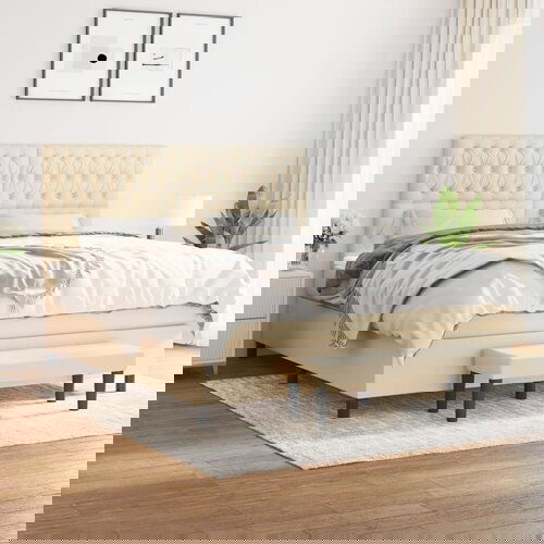  The Living Store Box spring postelja z vzmetnico krem 180x200 cm blago - Box Spring Postelja, (21496793) Slike