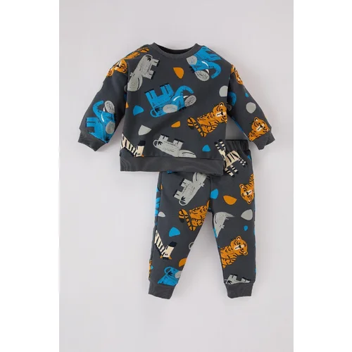 Defacto Baby Boy 2-Piece Set Crew Neck Animal Patterned Sweatshirt Elastic Waist Bottom