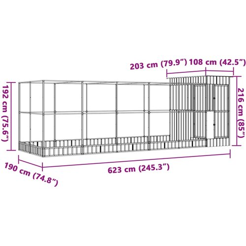  Kavez za ptice s produžetkom srebrni 623x203x216 cm čelični Slike