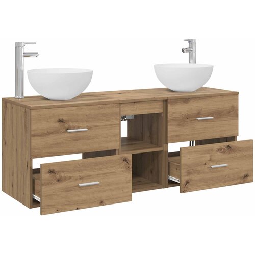  Set ormarića za kupaonicu 3 kom. Hrast artisan 129 x 35 x 80 cm Slike