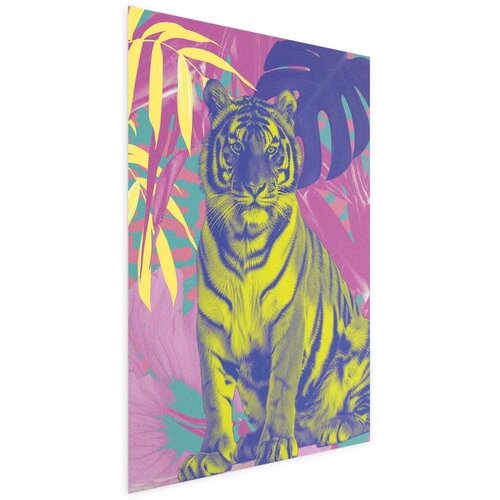  Plakat - Colorful Tiger - intense colors of a tiger surrounded by tropical plants 60x90 Bez okvira s margom Cijene