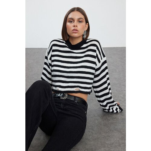 Trendyol Black Crew Neck Crop Knit Sweater Slike