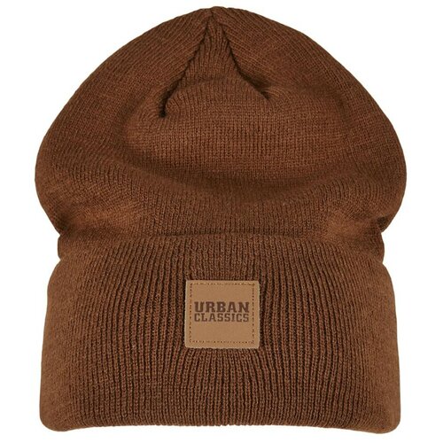Urban Classics synthetic leatherpatch long beanie toffee one size Slike