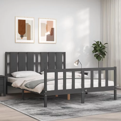 vidaXL Okvir kreveta s uzglavljem sivi veliki bračni od masivnog drva