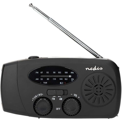 Nedis RDFMCR2000BK-Radio AM/FM sa ručnom kurblom, solarnim panelom i LED svetiljkom 2000 mAh Cene