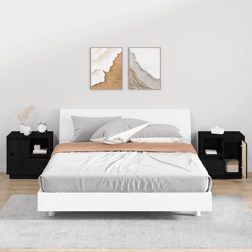 VidaXL Nočna omarica 2 kosa črna 50x34x50 cm trdna borovina Slike