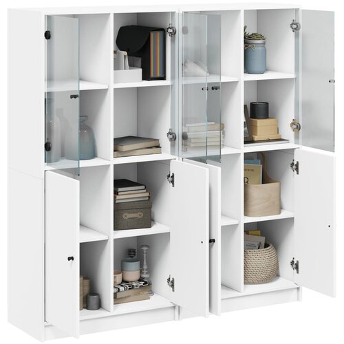  Regal za knjige s vratima bijeli 136 x 37 x 142 cm drveni Slike