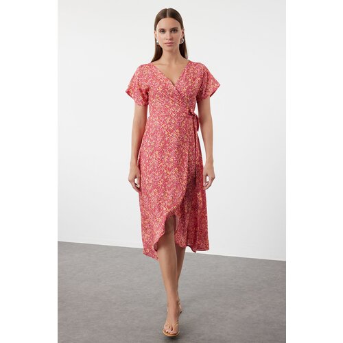 Trendyol Pink Floral Double Breasted Neck Viscose Woven Dress Woven Dress Cene