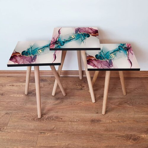 Hanah home 3Shp230 - pink pinkbluecreamwhite nesting table (3 pieces) Cene