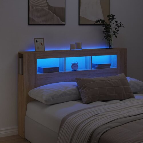 vidaXL LED posteljno vzglavje sonoma hrast 160x18,5x103,5 cm inž. les Cene