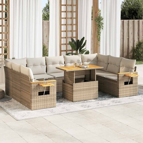 VidaXL 10-dijelni set vrtnih sofa s jastucima bež od poliratana bagrem Slike