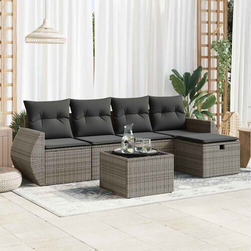 vidaXL 6-dijelni set vrtnih sofa od poliratana s jastucima sivi Cijene