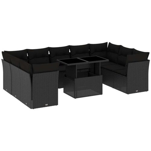  10-dijelni set vrtnih sofa s jastucima crni od poliratana Slike