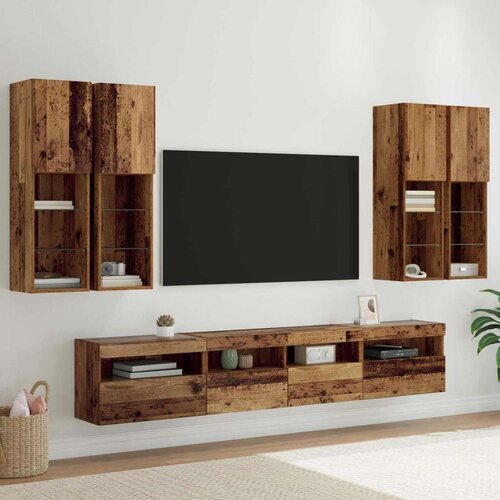  Komplet stenske TV omarice z LED lučmi 7 pcs Star les, (5000112884) Cene