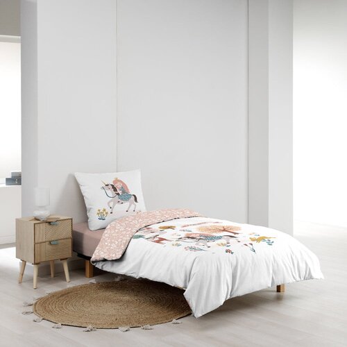 Douceur d int&amp;eacute;rieur Bijela/ružičasta pamučna dječja posteljina za krevet za jednu osobu 140x200 cm Lilibelle &amp;ndash; Slike