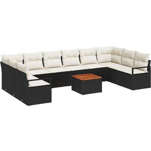 vidaXL 11 komadna vrtna sofa set s jastučićima crni poli ratan acacia, 2-sjedna vrtna sofa s jastučićima crni poli ratan Cijene
