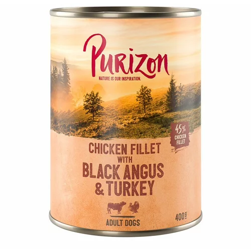 Purizon Probno pakiranje! suha hrana, mokra hrana i poslastice - 400 g Mokra hrana: black angus i puretina