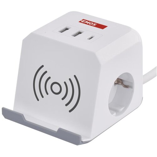 Emos Podalj&amp;scaron;ek kocka 2 m / 2 vtičnice / beli / 2&amp;times;USB-A+1&amp;times;USB-C+Qi / 1,5 mm2 Slike