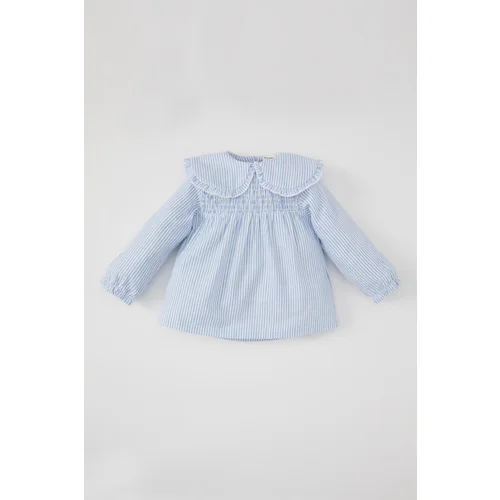 Defacto Baby Girl Baby Collar Linen Look Long Sleeve Shirt