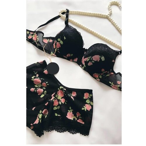 Dewberry 58362 Padded Supported Floral Boxer Type Underwear-BLACK Cene