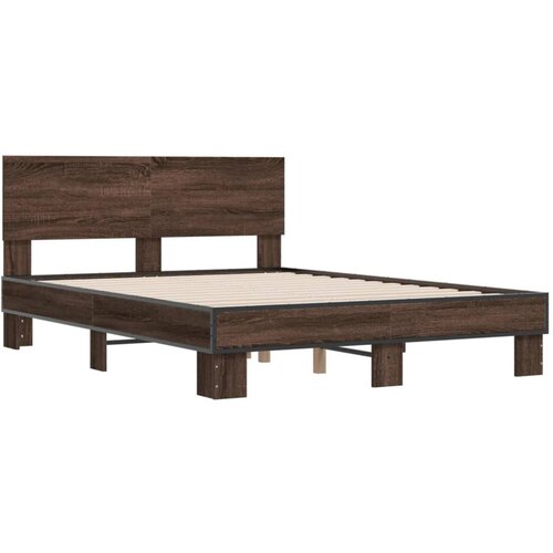 VidaXL Okvir za krevet smeđi hrast 140x190cm konstruirano drvo i metal Slike