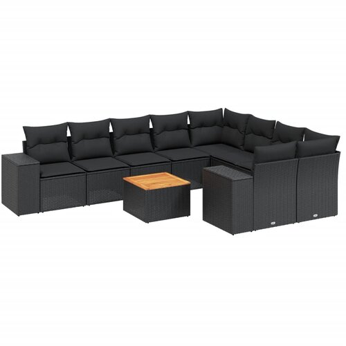 10-dijelni set vrtnih sofa s jastucima crni od poliratana Crna 83 x 62 x 69 cm Slike