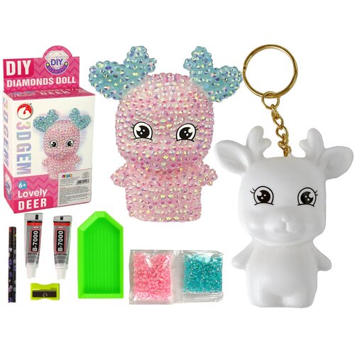 DIY Diamond Creative Kit Pink Reindeer Crystals Sequins 3D Keyring Slike