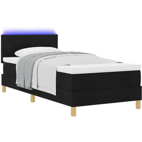 vidaXL Postelja z box springom z vzmetnico & LED Črna 90x200 cm Tkanina Cene