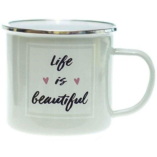 Simpo Skodelica Life Is Beautiful, emajlirana, srebrna Slike