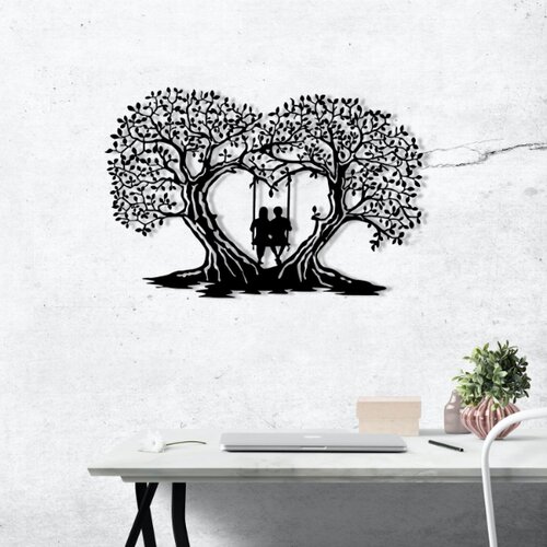  Metalna zidna dekoracija drvo s ljuljačkom 65x43 cm crna Cene