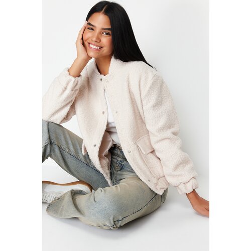 Trendyol Ecru Oversize Boucle Coat Slike